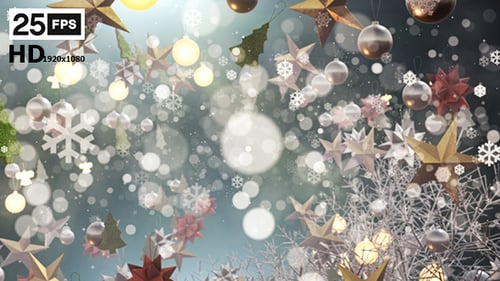 Festive Christmas Ornaments and Snowflakes Animated Background Loop
