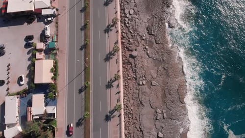 Coastal road. Highway and freeway road along seashore. Beach seascape.