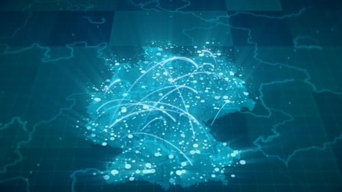 Digital Map of Germany Showing Network Connections and Data