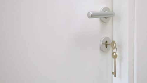 Woman Enters Room Opening Door With Keys