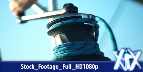Sailboat Winch with Rope Operating on the Ocean