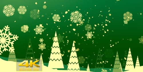 Animated Christmas Snowfall with Decorative Trees and Golden Flakes