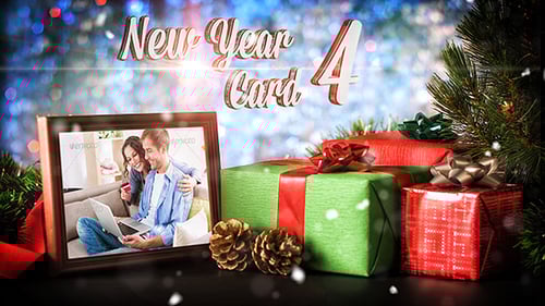 Festive Christmas and New Year Card with Gold Text and Snow