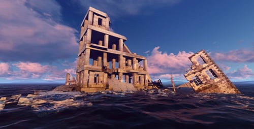Ruined City Flooded in The Sea