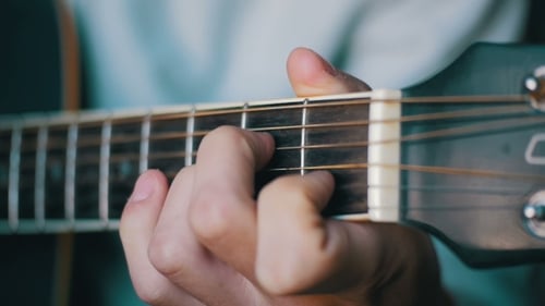 Close Up Guitar Chords Being Played