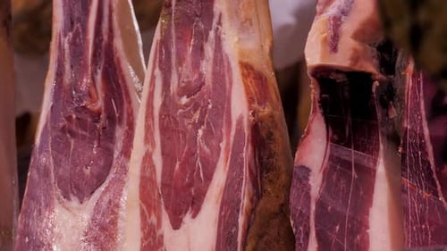 Hanging in a Row Jamon in the Store