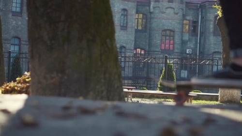 Young Adult Skateboarding in a Park on Sunny Day