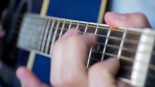 Guitar Player Strumming Acoustic Guitar in Close Up