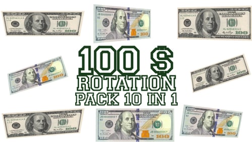 Animated US 100 Dollar Bills Rotation Pack on White
