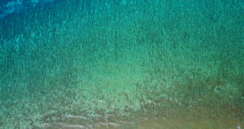 Beautiful drone copy space shot of a summer white paradise sand beach and blue water background