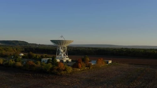 Aerial View of Large Satellite Dish in Countryside