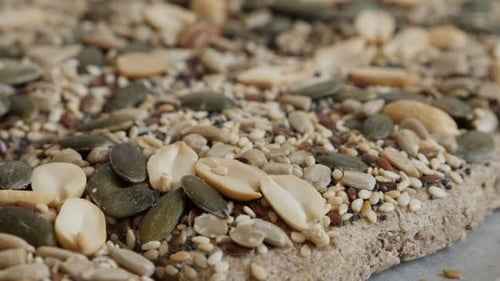 Assorted Seeds on Healthy Flatbread Close Up