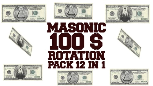 Rotating 100 Dollar Bills with Masonic Pyramid and Question Mark Symbols