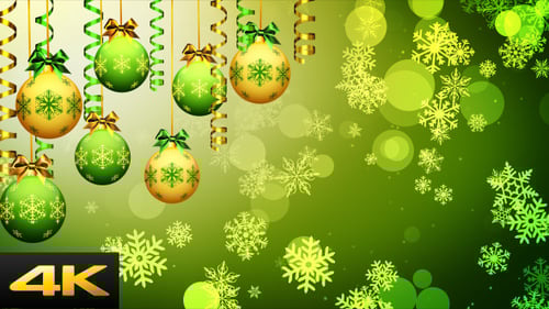Christmas Holiday Background with Hanging Ornaments and Falling Snowflakes