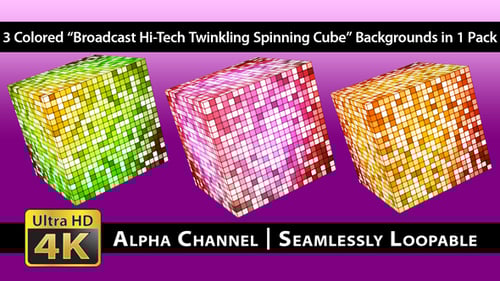 Colorful Rotating Pixelated Light Cube Motion Background