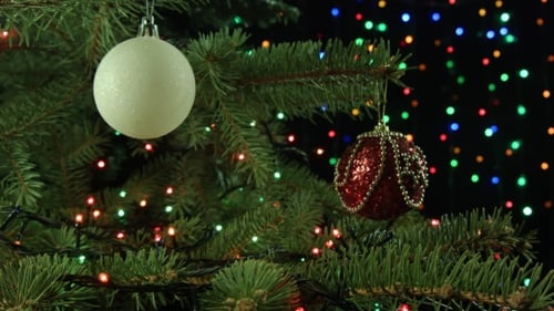 Christmas Tree with Ornaments and Bright Lights