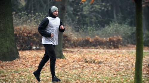 A Man Jogging, Running In Park.