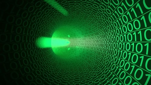 Flight Through Abstract Green Tunnel Made With Zeros And Ones