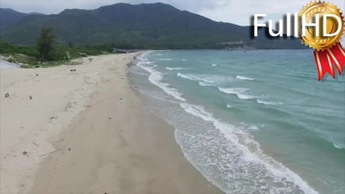 Aerial View of the Wild Sandy Beach Bai Zai,