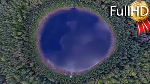 Aerial View on Beautiful Round Lake in a Forest