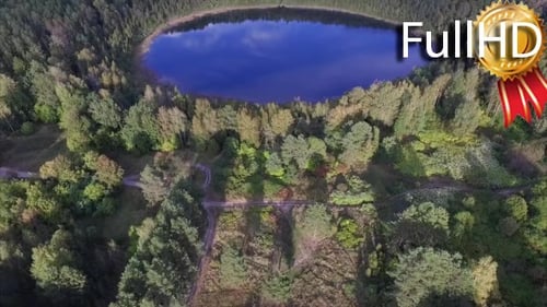 Aerial View on Beautiful Round Lake in a Forest