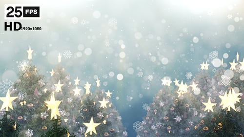Festive Christmas Tree Background with Sparkling Stars and Snowflakes