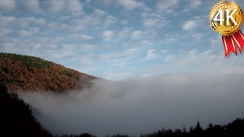 Magnificent Autumn Morning Fog Rises Over the
