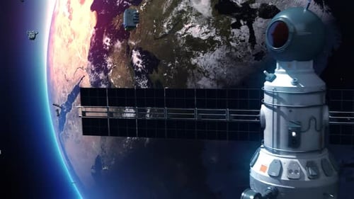Weltraummüll im Satellitensystem auf der Erdumlaufbahn. Das Konzept der Weltraumverschmutzung