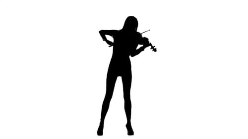 Woman Silhouette Playing Violin on White Background