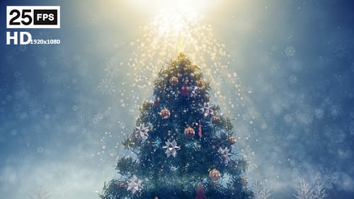Animated Christmas Tree with Sparkling Star and Falling Snow