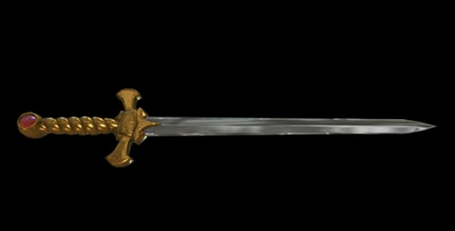 Animated Golden Sword with Extending Blade 3D Render