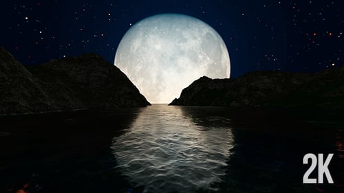 Big Moon On Horizon Sea