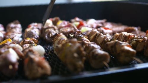 Barbecue With Delicious Grilled Meat On Grill. Barbecue Party.