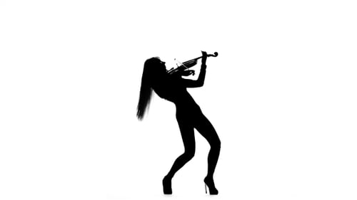 Silhouette of Woman Playing Violin on White Background
