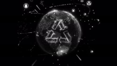 Digital Globe with Recycling Symbol and Environmental Icons Network