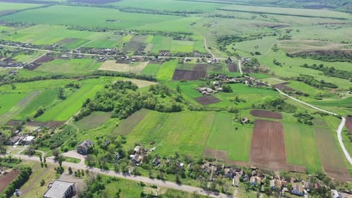 Aerial View of Green Rural Farmland Landscape