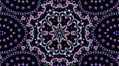 Abstract Geometric Glowing Blue Purple Kaleidoscope Mandala Background Loop