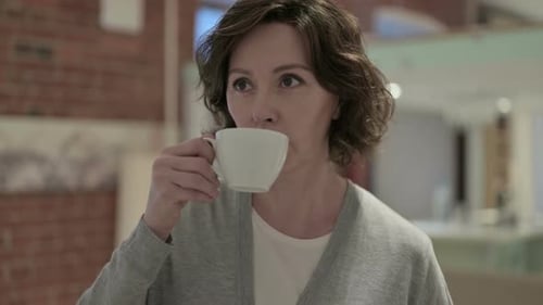 Portrait of Old Woman Having Toothache By Drinking Cold