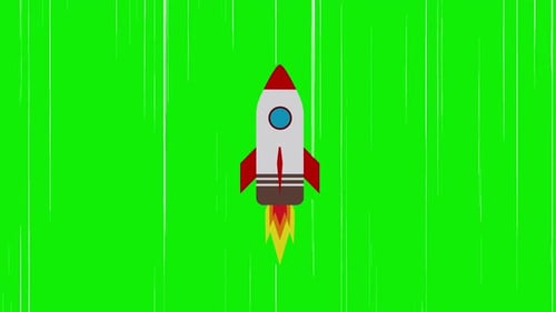 Flat Design Space Rocket Launch Animation on Green Screen