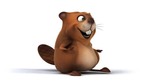 Animated 3D Cartoon Beaver Character Gesturing on White Background