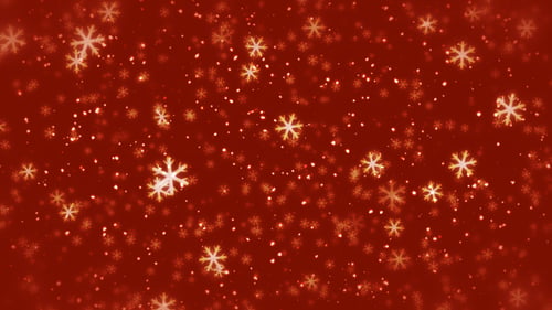 Falling Golden Snowflakes on Red Festive Background Loop