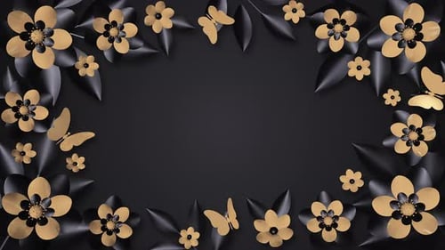 Blumenhintergrund mit goldenen und schwarzen Blumen