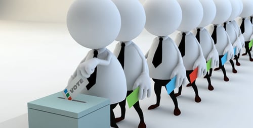 Minimalist 3D Animation of Business Figures Voting in Line