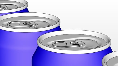 Animated Blue Drink Cans Passing by in Stylized Cartoon Look