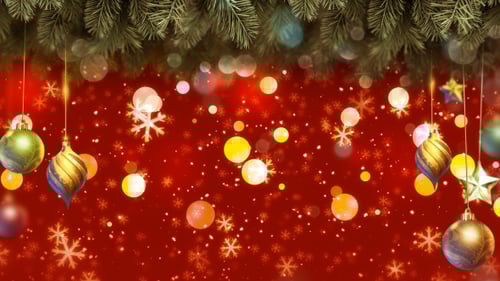Christmas Holiday Background With Ornaments, Pine Branches, And Snowflakes