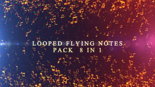 Golden Sparkling Looped Flying Musical Notes Background Animation