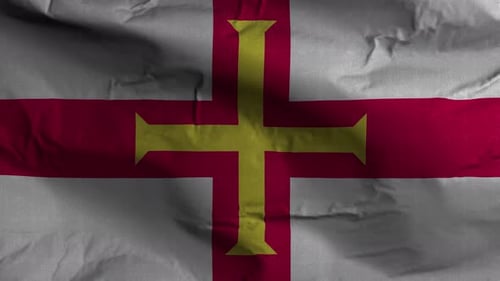 Realistic Waving Flag of Guernsey with Detailed Fabric Texture