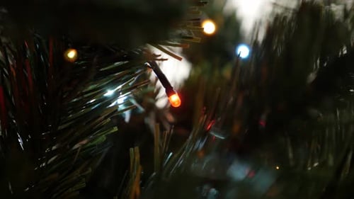 Close-up of Christmas Eve and Day tree celebrating decoration 2160p 30fps UltraHD footage - Colorfu