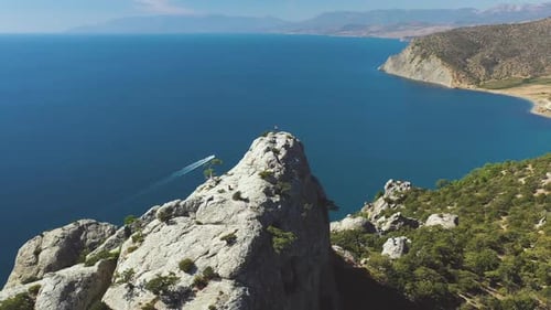 Stunning Views of the Coral Reef and with a Boat in the Sea. Aerial View From the Drone