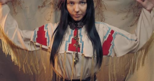 Woman in Costume Standing in Studio